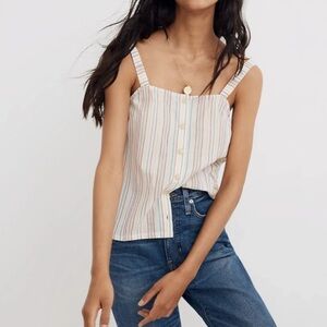 Madewell Button-Front Cami Tank in Textural Rainbow Stripe Size M